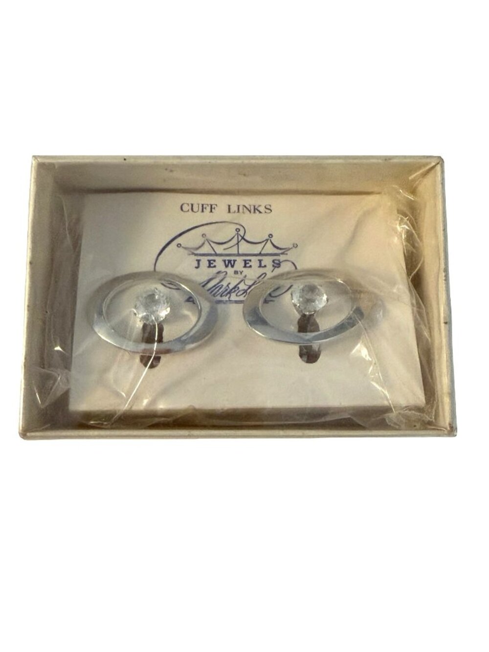 Vintage Park Lane Silver Tone Oval Clear Rhinestone Cuff Links Original Kapok Tr